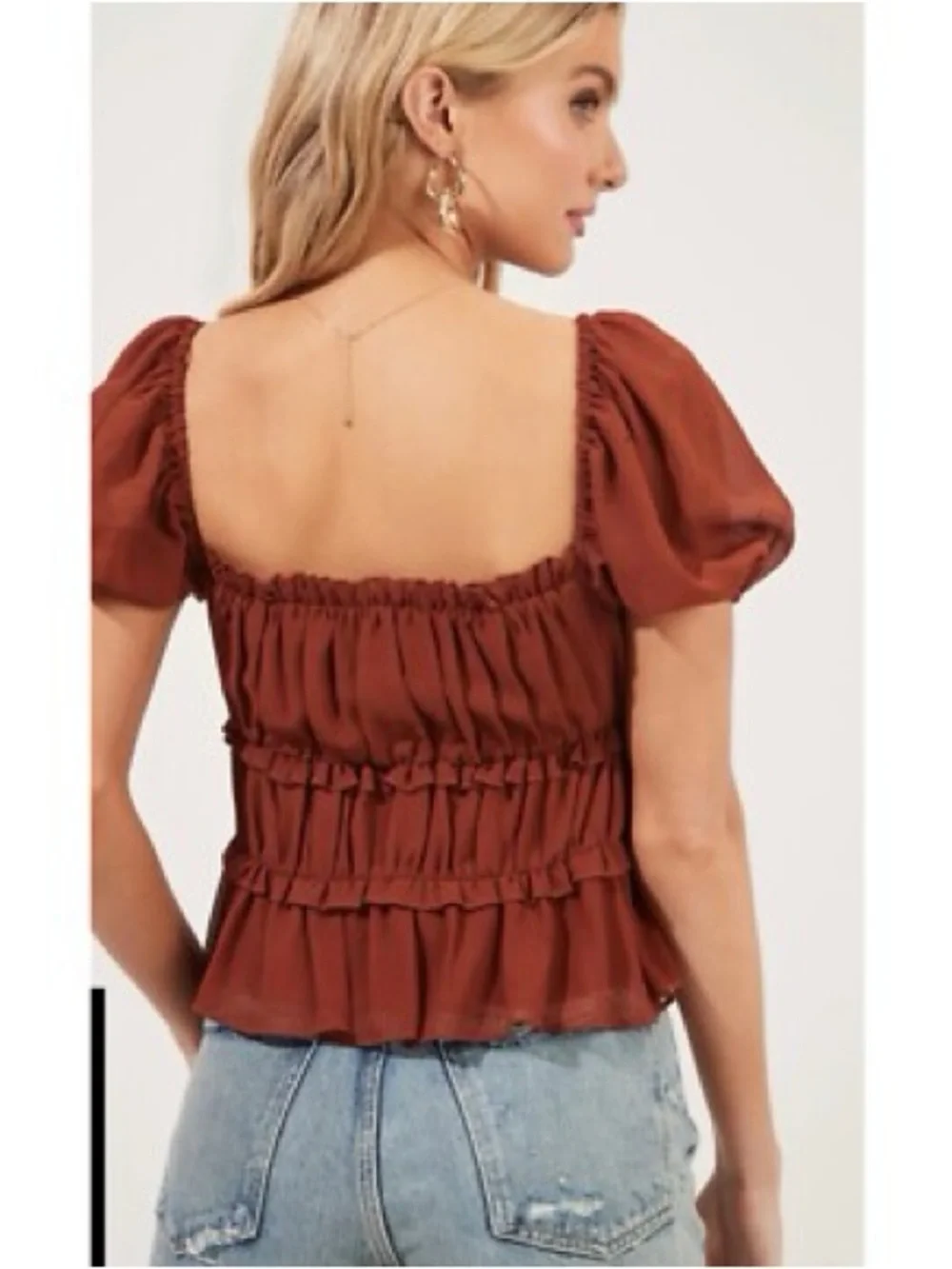 ASTR The Label Nutmeg Ruffle Short Sleeve Chiffon Blouse